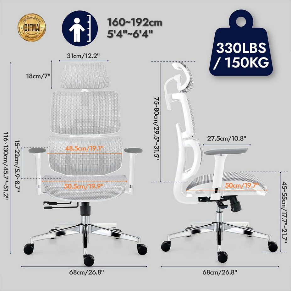 Ergonomic Office Chair - Breathable High Back Armchair with Mesh Lumbar Support