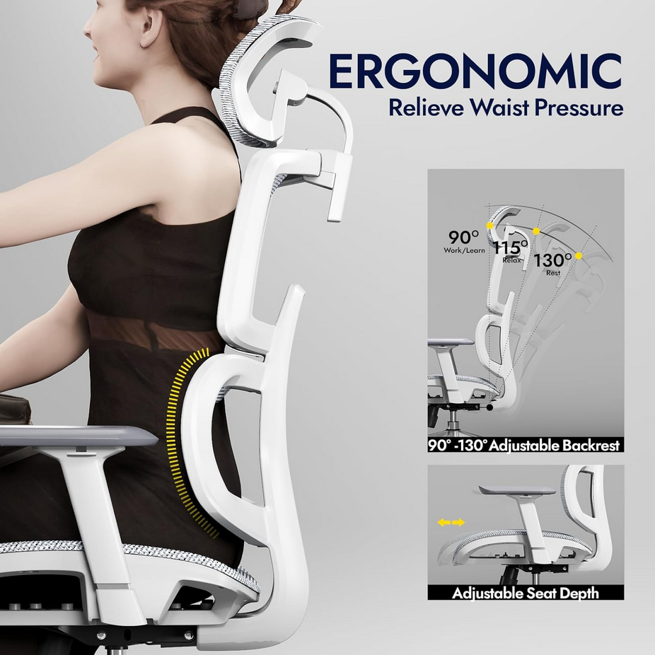 Ergonomic Office Chair - Breathable High Back Armchair with Mesh Lumbar Support