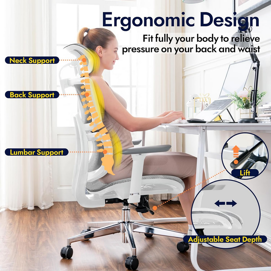 Ergonomic Office Chair - Breathable High Back Armchair with Mesh Lumbar Support