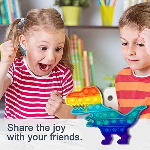 Pop It Bubble Sensory Fidget Toy-Autism Special Needs Stress Reliever Toy Silicone-Dinosaur Rainbow