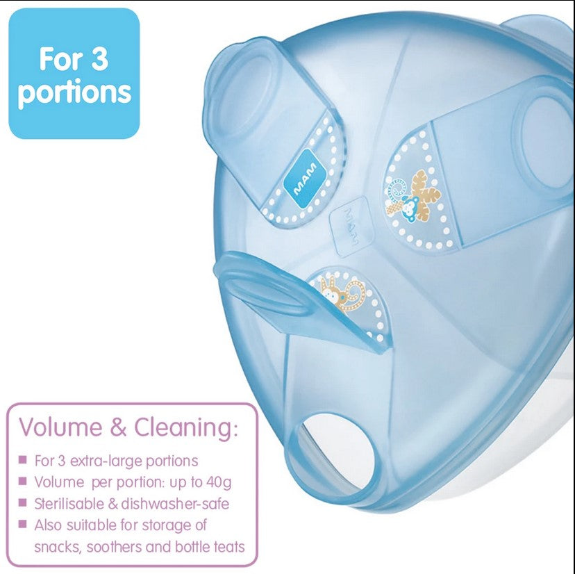MAM Baby Milk Powder Box 3 Compartments 40g Servings/8 Scoops-Blue