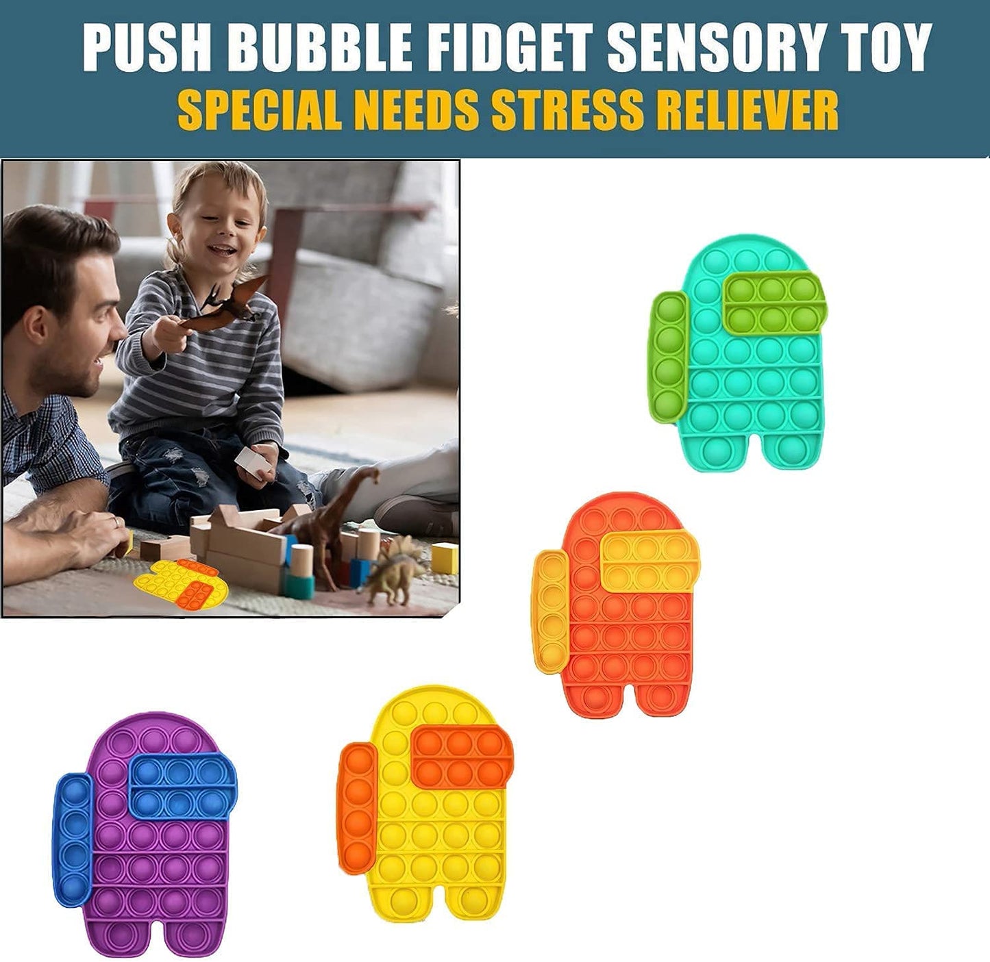 4 PCS Bubble Sensory Fidget Bubble Popper,Stress Anxiety Relief&Autism Special Needs Reliever