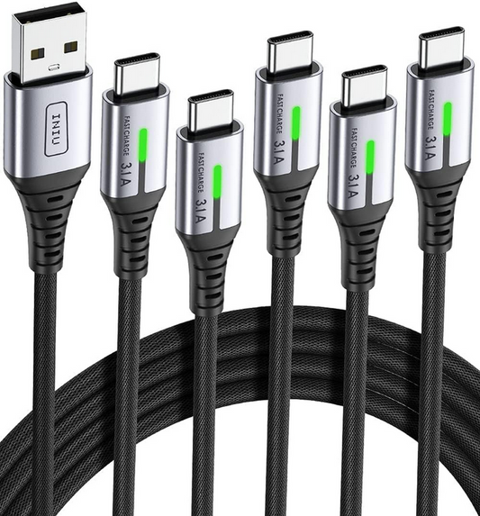 INIU USB C Charger Cable 3.1A, [5Pack, 2m+2m+1m+1m+0.5m] QC 3.0 Phone Charger Type C Fast Charging Cable