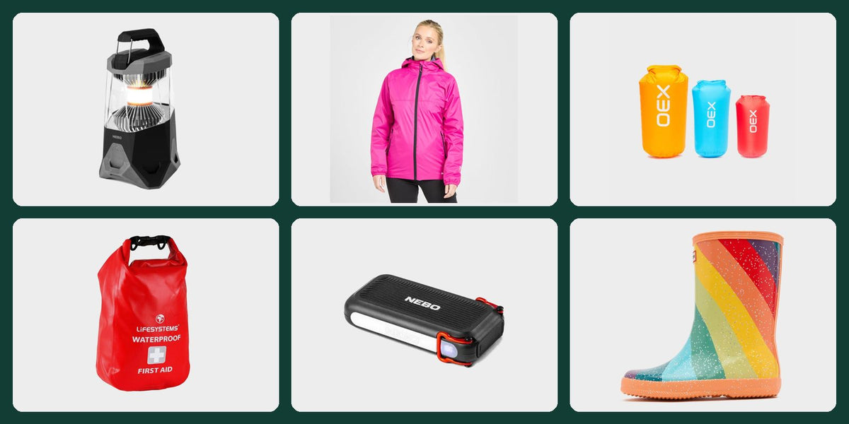 Rechargeable lantern, waterproof jacket, dry bags, first aid kit, power bank and children's wellies for El Niño preparedness