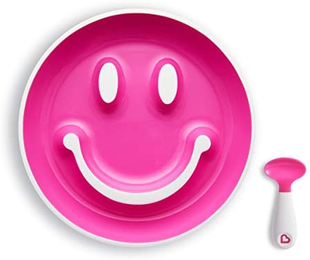 Smile 'n Scoop Suction Baby Training Plate and Spoon Set-Pink