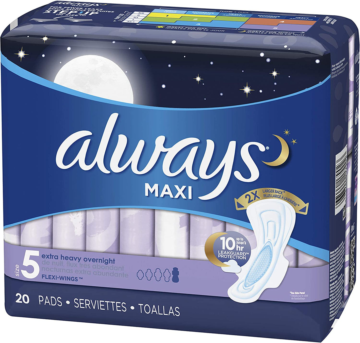 Maxi Size 5 Extra Heavy Overnight Pads with Wings Unscented, 20 Count