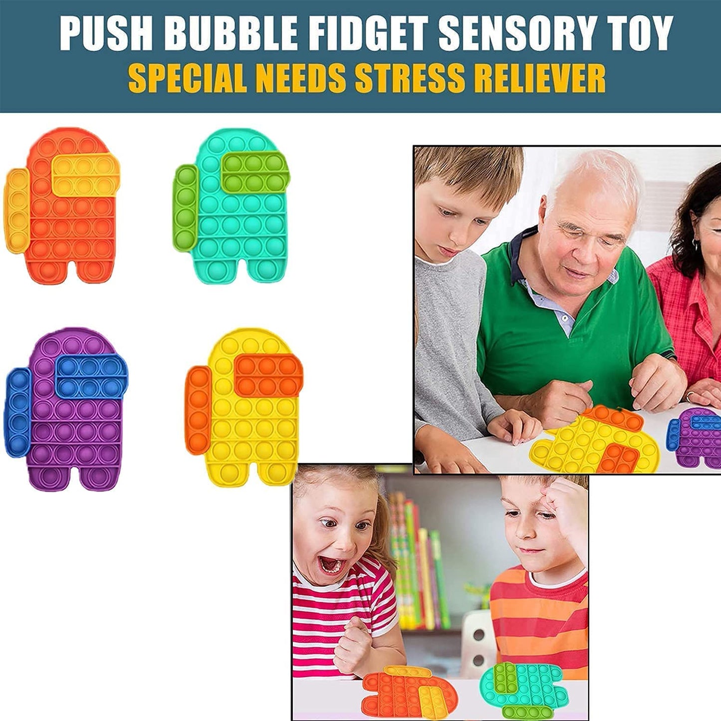 4 PCS Bubble Sensory Fidget Bubble Popper,Stress Anxiety Relief&Autism Special Needs Reliever